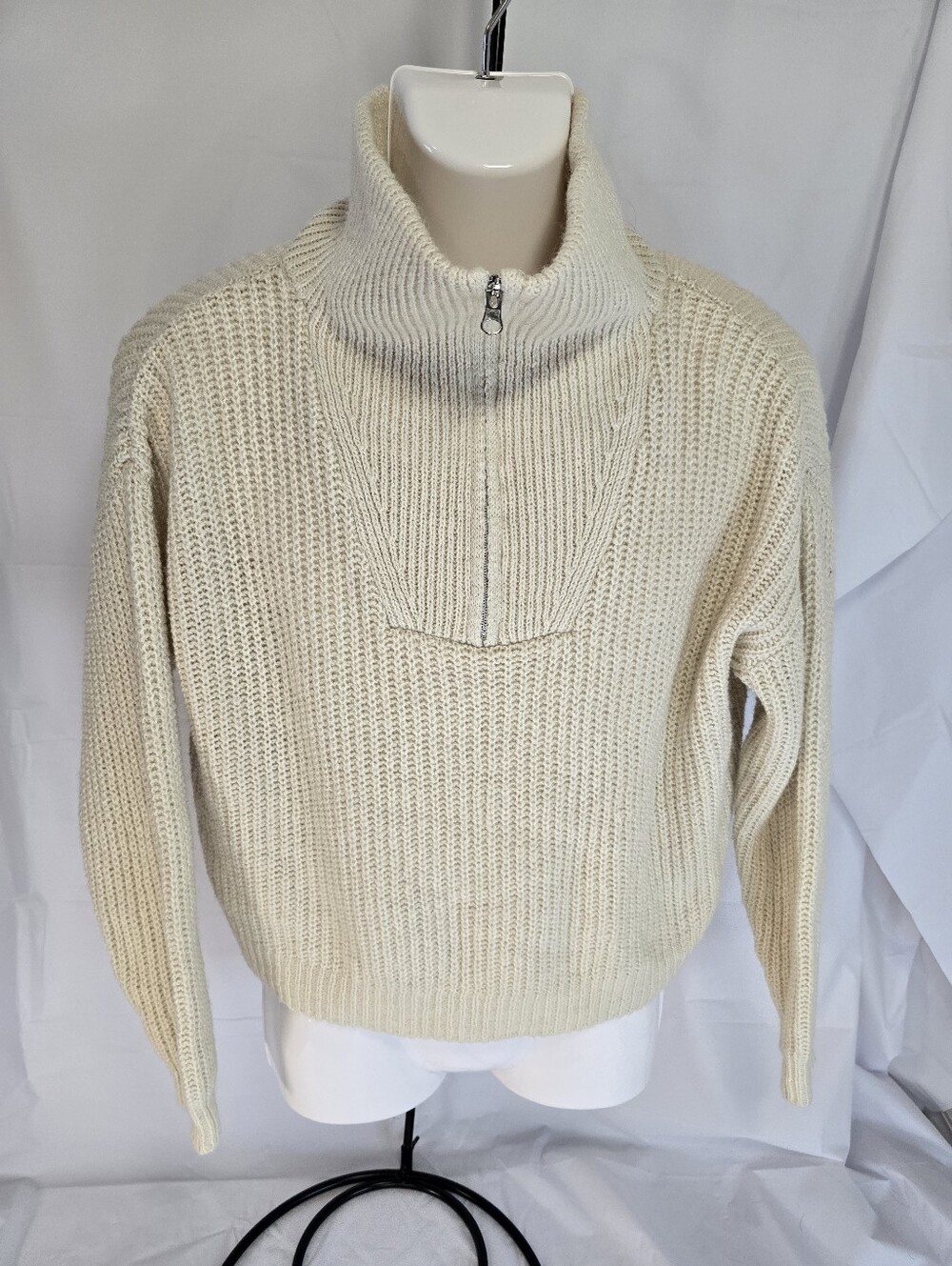 Altar'd State Cream Ribbed Quarter Zip Sweater Shaker Knit Pullover Small